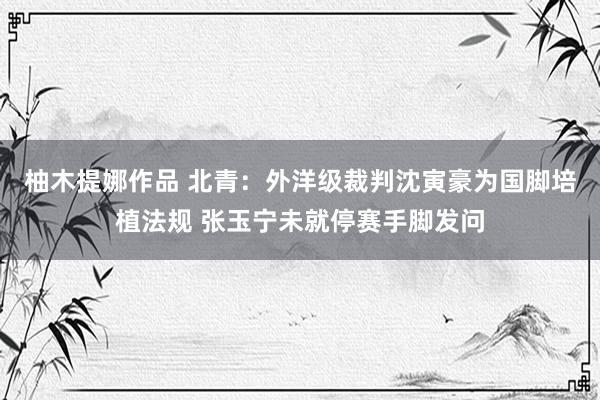 柚木提娜作品 北青：外洋级裁判沈寅豪为国脚培植法规 张玉宁未就停赛手脚发问